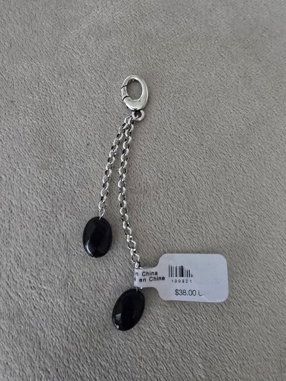Free People Silver-Tone Chain Charm with Black Stone Drops